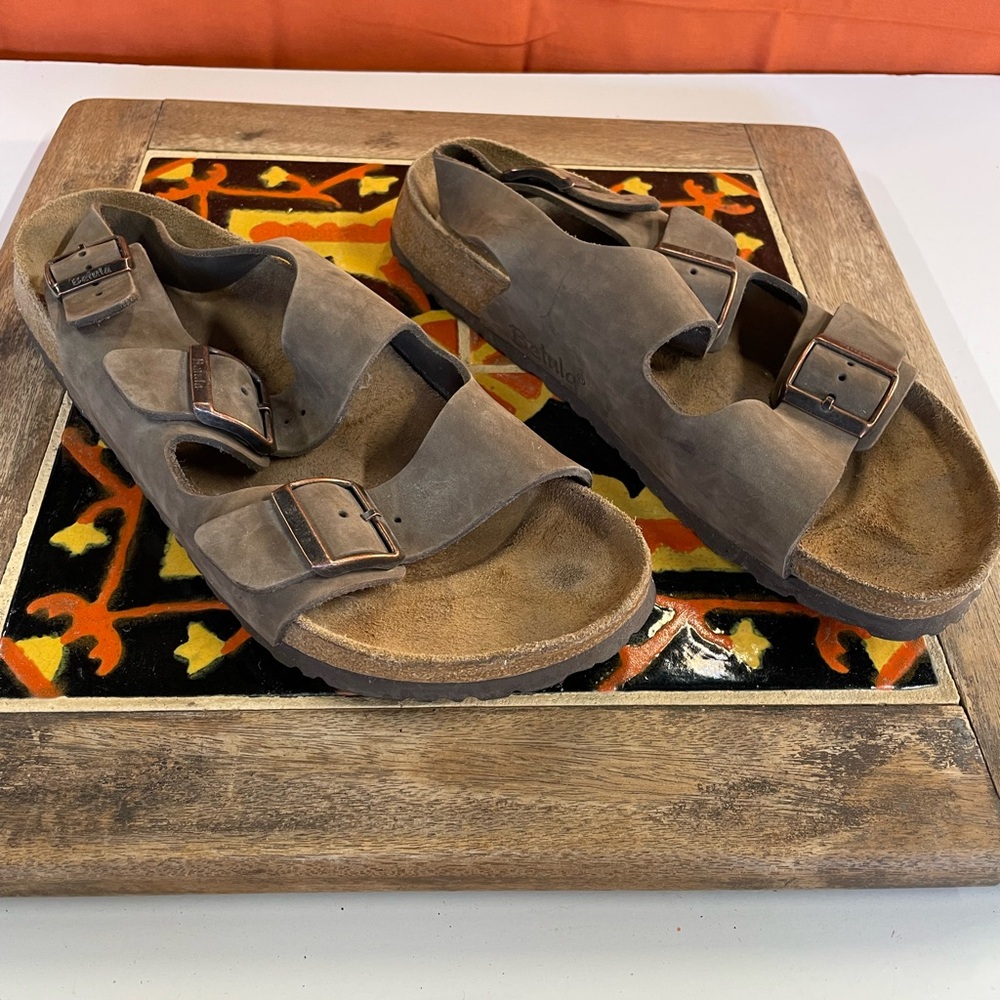 Betula by Birkenstock Gray Nubuck Leather Double Strap Sandals men’s size 11